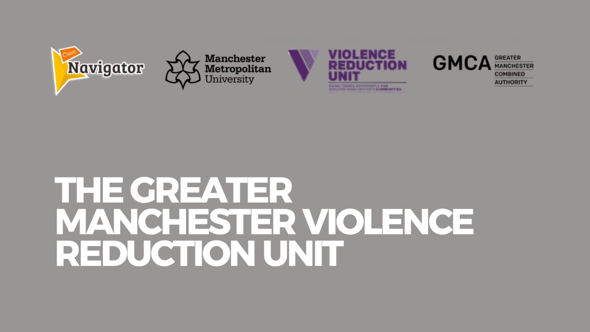 Logo of the Greater Manchester Violence Reduction Unit featuring a stylised design and text representing the organisation.
