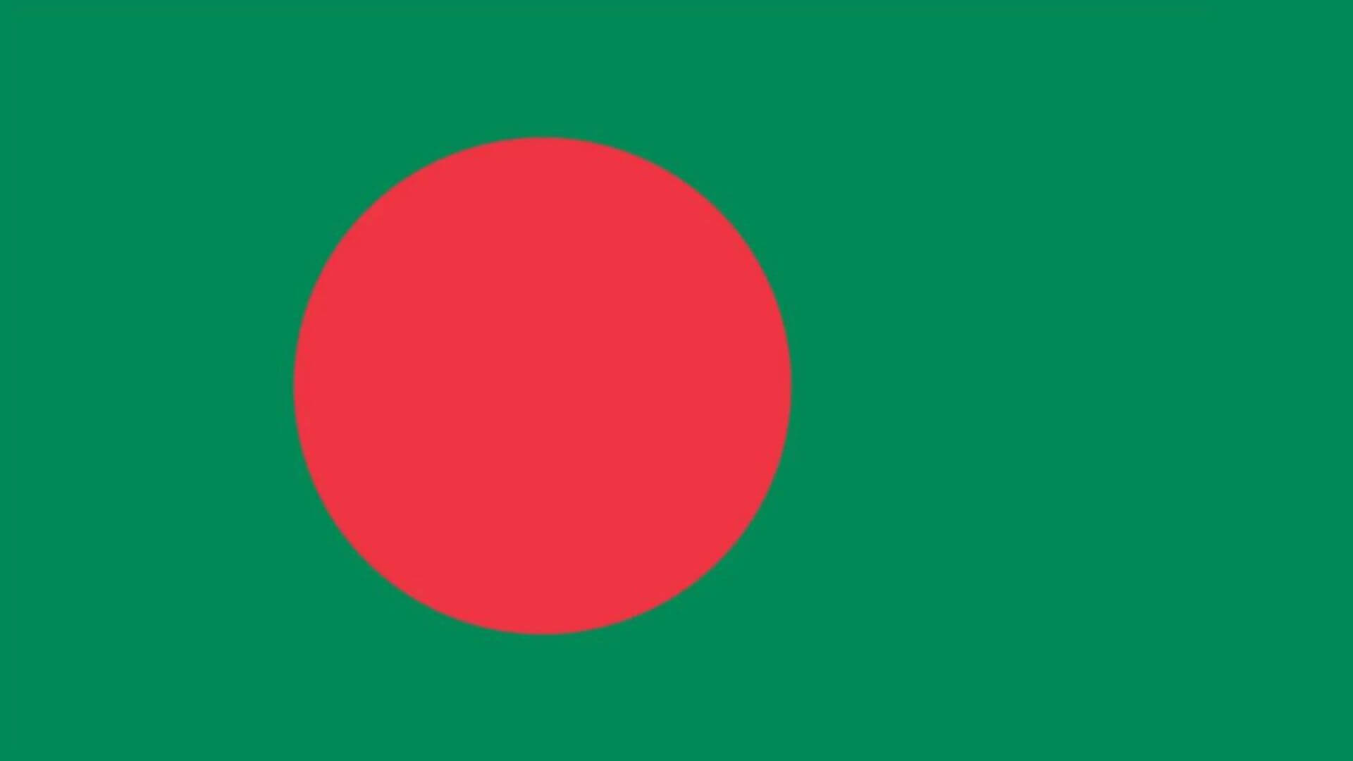 Bangladesh flag, a red circle on top of a dark green field.